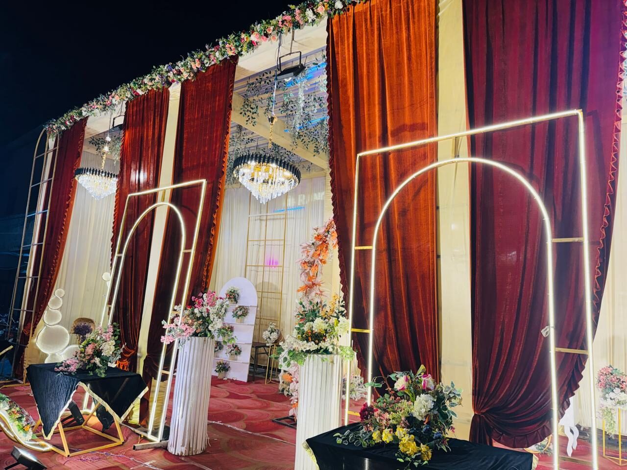 Maroon velvet stage decor